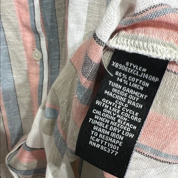 Sanctuary Borrego Tie Button Down Sierra Stripe Shirt size Medium Cotton Linen - Picture 6 of 7